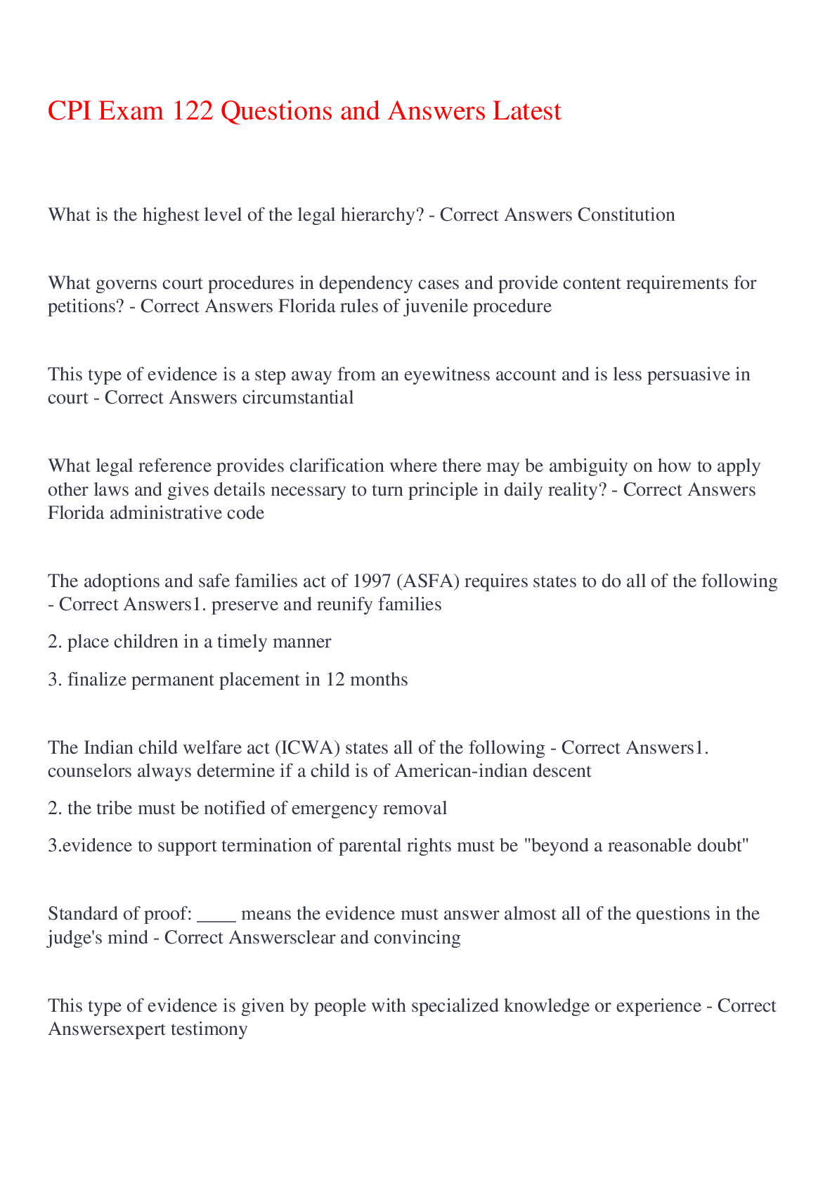 Preview image for CPI Exam 122 Questions and Answers Latest,100% CORRECT